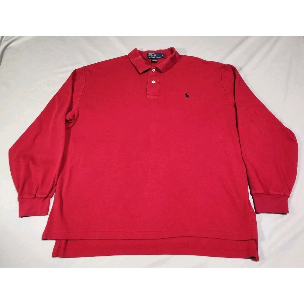 Polo Ralph Lauren Long Sleeve Mens Polo Shirt Large Red Blue Pony PCO-22W